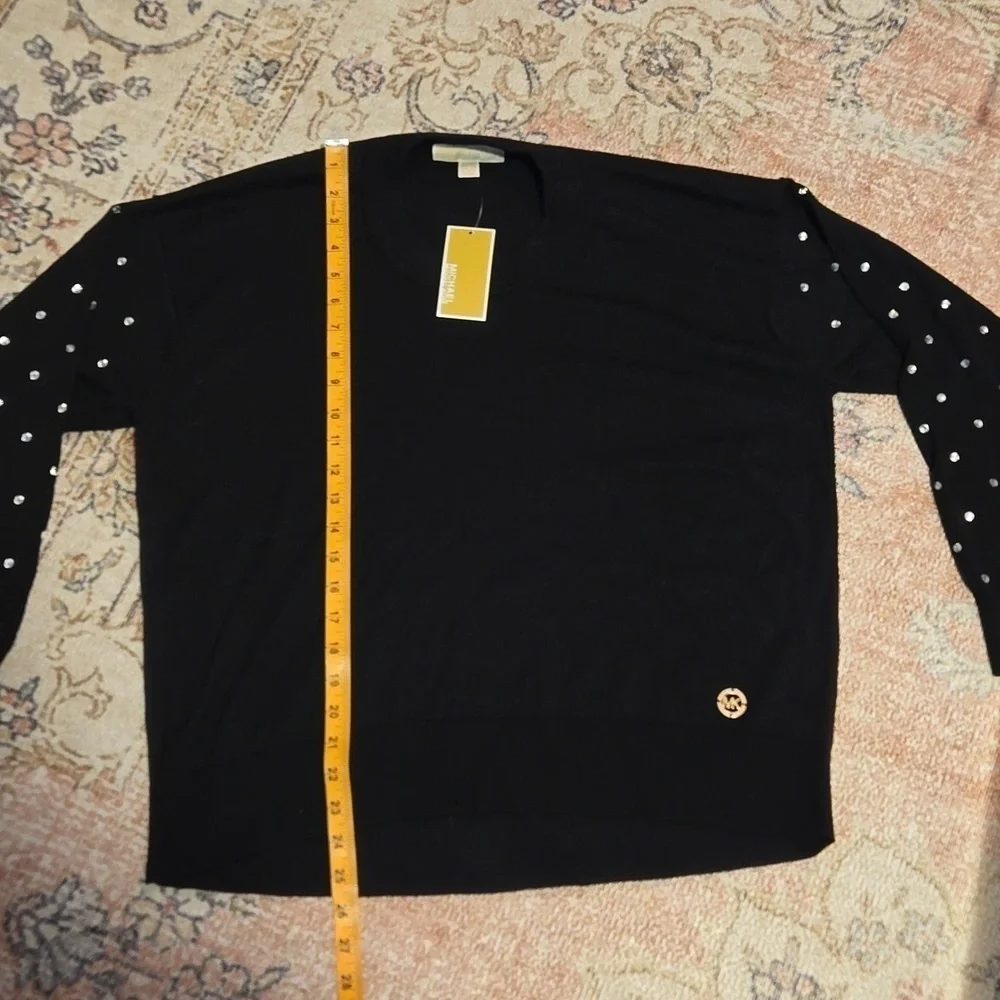 Michael Kors Stretchy Black Rhinestone Long Sleeve Designer Sweater - Size S